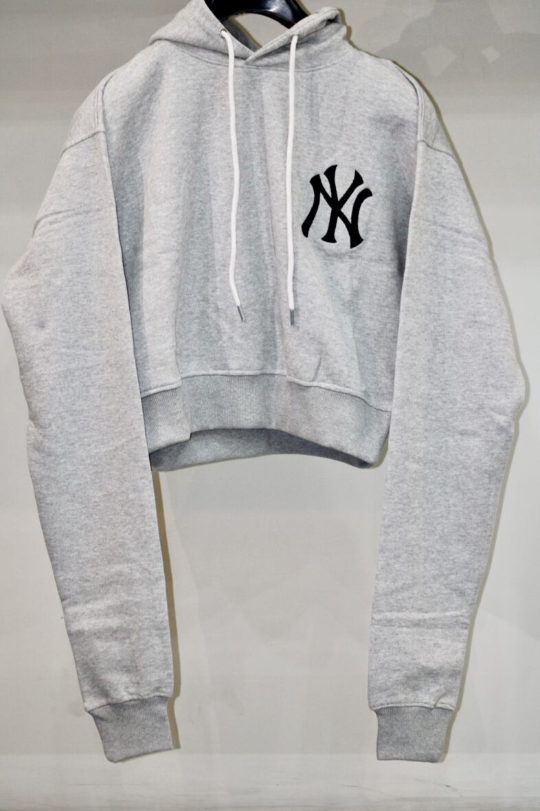 Ladies Cropped Fleece Hoodie Grey